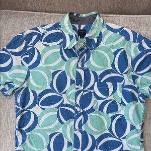 J. Crew Blue and Green Casual Button Down Shirt with Tropical Print